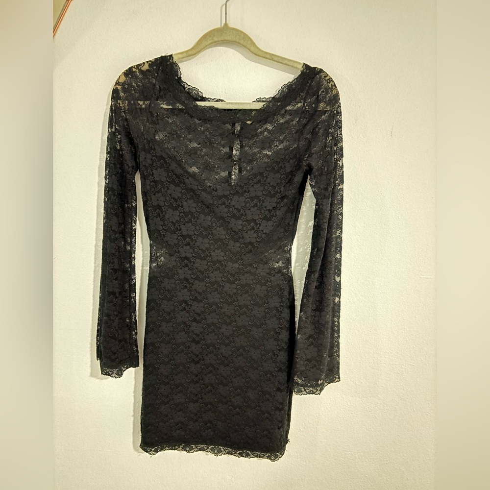 Free People Black Lace Long Sleeve Dress